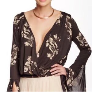 Free People Fiona Bell Sleeve Floral Surplice Top